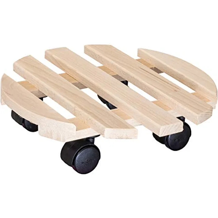 WAGNER Pflanzenroller PALETTI Ø 30 x 8 cm I Pflanzenroller für Innenbereich, Buche natur I Blumenroller aus FSC®-Massivholz I Kübelroller aus Holz I Tragkraft 100 kg I Made in EU - 20031801