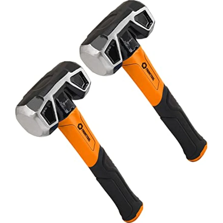 Fronttool Hammer 2x Fäustel 2in1, Doppelkopf Hammer 25cm / 1350g - Karbonstahl, schwarz/orange, ergonomischer Graphitgriff – Bild 1
