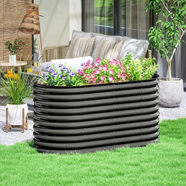 Outsunny Hochbeet aus Stahl, stapelbar, steckbar, 160x80x80cm, Dunkelgrau, für Garten Balkon Terrasse – Bild 2