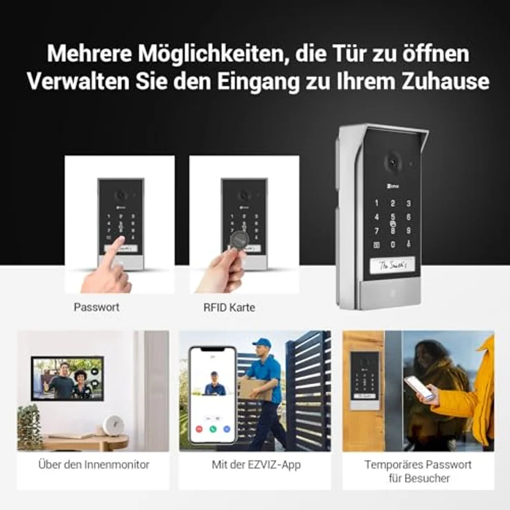 EZVIZ Akku Video Türsprechanlage mit Solarpanel, 2K Gegensprechanlage mit Kamera, 7" Farb-Touchscreen und 2-Wege-Audio, Dualband, Türsprechanlage unterstützt Passwort, Halow-Verbindung, EP7 - Solarbetriebene 2K Türklingel mit Halow WLAN, 7" Touchscreen, wetterfest (Schwarz) – Bild 2