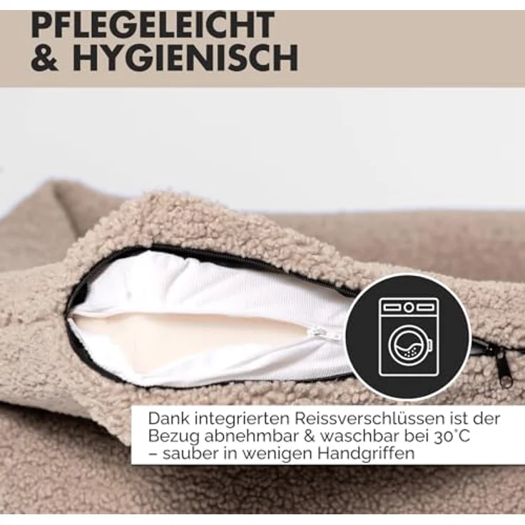 PAW WOW Sven Hundebett, orthopädisches Hundebett aus höhenwertigem OEKO-TEX Teddy-Stoff, waschbar, Greige, 70x100cm, rutschfeste Unterseite – Bild 4