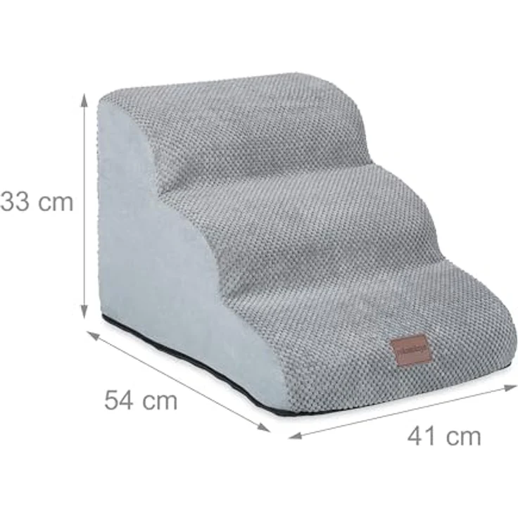 Relaxdays Haustiertreppe Hundetreppe mit 3 Stufen, Grau - Transportable Tiertreppe für Hunde und Katzen, weicher Schaumstoff, abnehmbarer Polyesterbezug – Bild 4