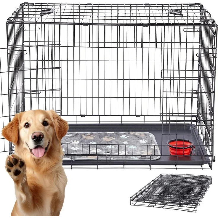 Arebos Hunde-Transportbox Hundekäfig klappbar S-XL bis 11,00 kg, Kuscheldecke, Schwarz – Bild 1