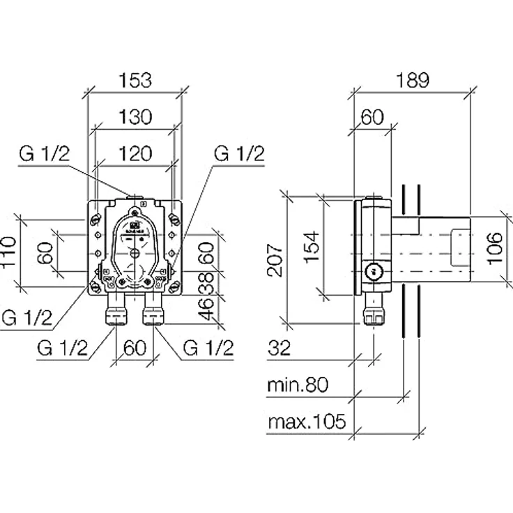 Dornbracht Kit Pre Up-EHM G1/2 up-prod 3502197090, Duschinstallation mit 2x Rücklaufsperre, bleifrei, G 1/2 Anschlüsse – Bild 2