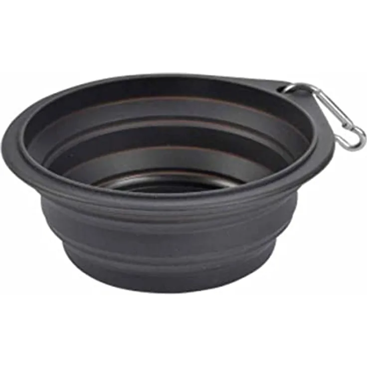 SONDEY Einziehbarer Futternapf aus Silikon mit Karabiner, 550 ml, D15 x H6 cm, anthrazit, spülmaschinenfest, ideal für unterwegs