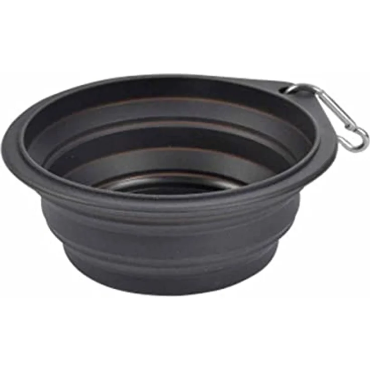 SONDEY Einziehbarer Futternapf aus Silikon mit Karabiner, 550 ml, D15 x H6 cm, anthrazit, spülmaschinenfest, ideal für unterwegs – Bild 1