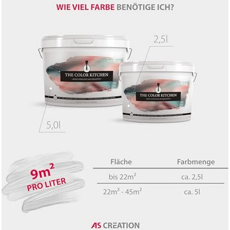 A.S. Création The Color Kitchen Wand- und Deckenfarbe "Warm Wasabi", matte Innenfarbe, 2,5 l, hohe Deckkraft, wasserbasiert, leicht verarbeitbar – Bild 5