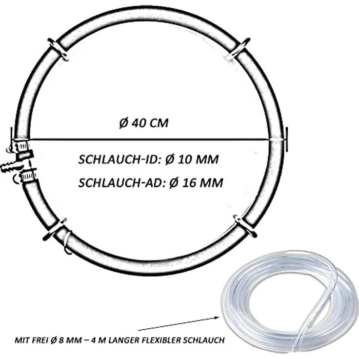 XRMXF Japan Belüfterring für Koi Teich, selbstsinkend mit 5mm starkem Schlauch und hervorragender Luftperlenverteilung (Ø 40 cm) – Bild 2