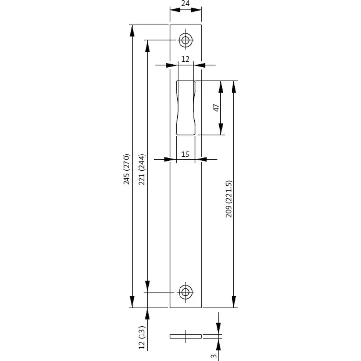G-U Flachschliessblech B-9000, Edelstahl Türgriff + Türgarnitur mit mattem Finish, 270 mm, für Schlösser B-19xxx