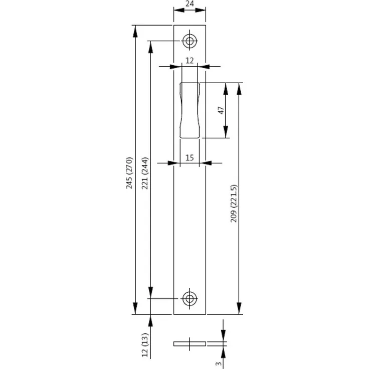 G-U Flachschliessblech B-9000, Edelstahl Türgriff + Türgarnitur mit mattem Finish, 270 mm, für Schlösser B-19xxx