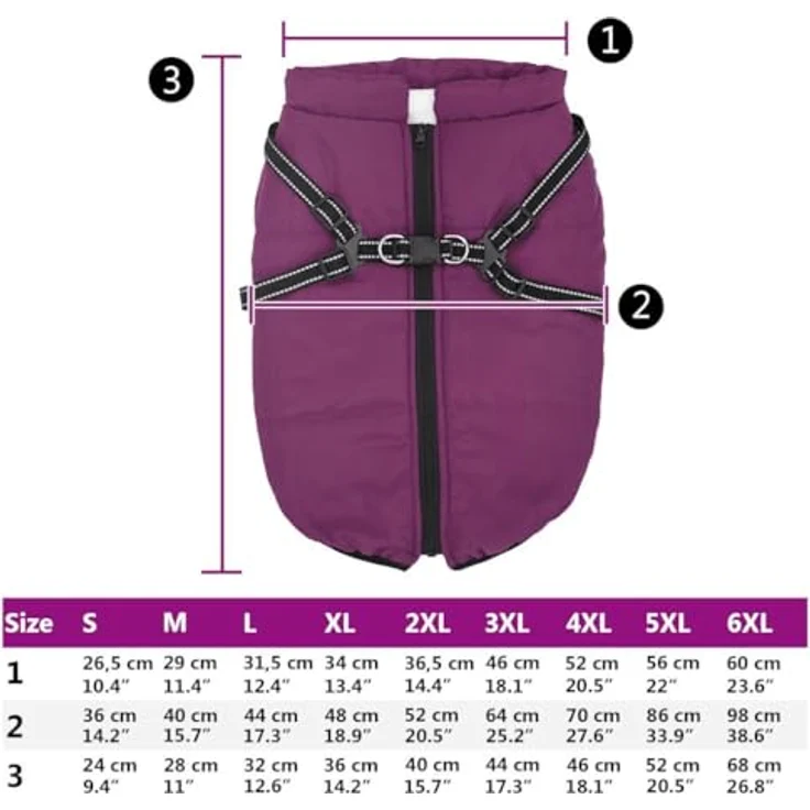 vidaXL Hundemantel mit Geschirr Wasserdicht Reflektierend Lila 4XL – Bild 3