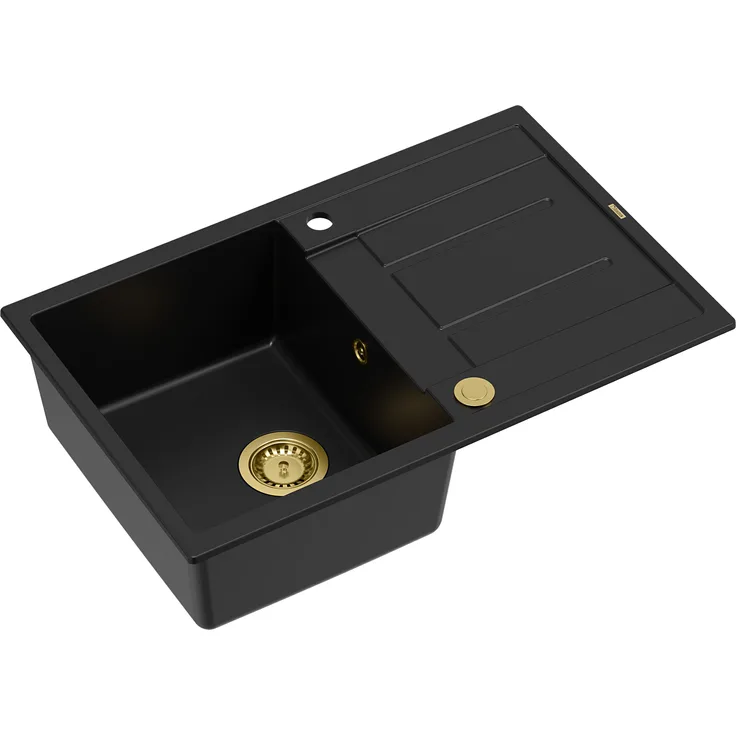 QUADRON MORGAN 111, 1-Becken Granitspüle mit Siphon, 78 x 50 x 22 cm, Carbon & Golden