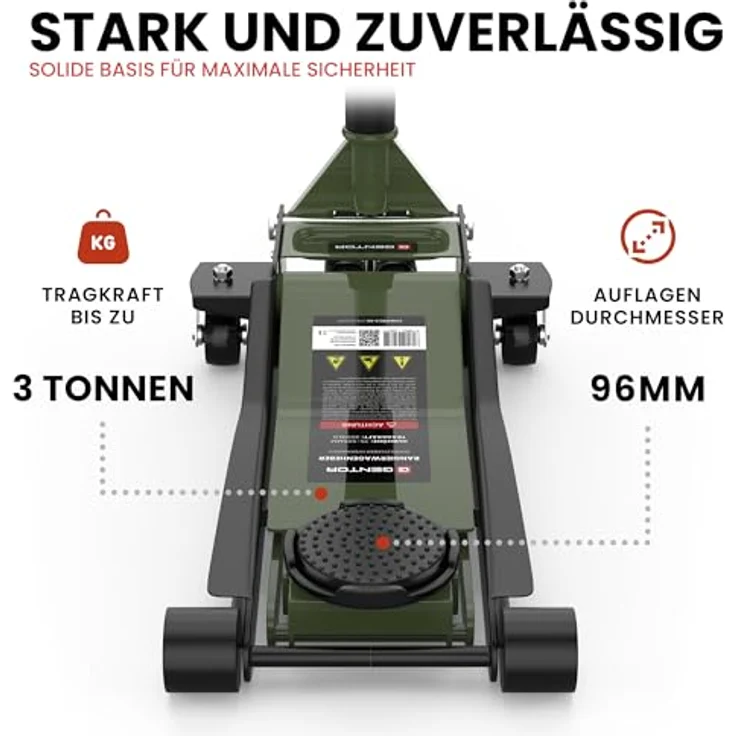 GENTOR Hydraulischer Wagenheber 3T Flach Rangierwagenheber grün, 75-505mm, für tiefergelegte Fahrzeuge – Bild 9