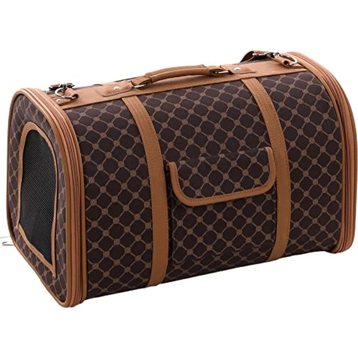 Flamingo Tiertransporttasche Tragetasche Chloe 2 braun, mit aufrollbaren Netzeinsätzen und Schutzfüßen – Bild 4