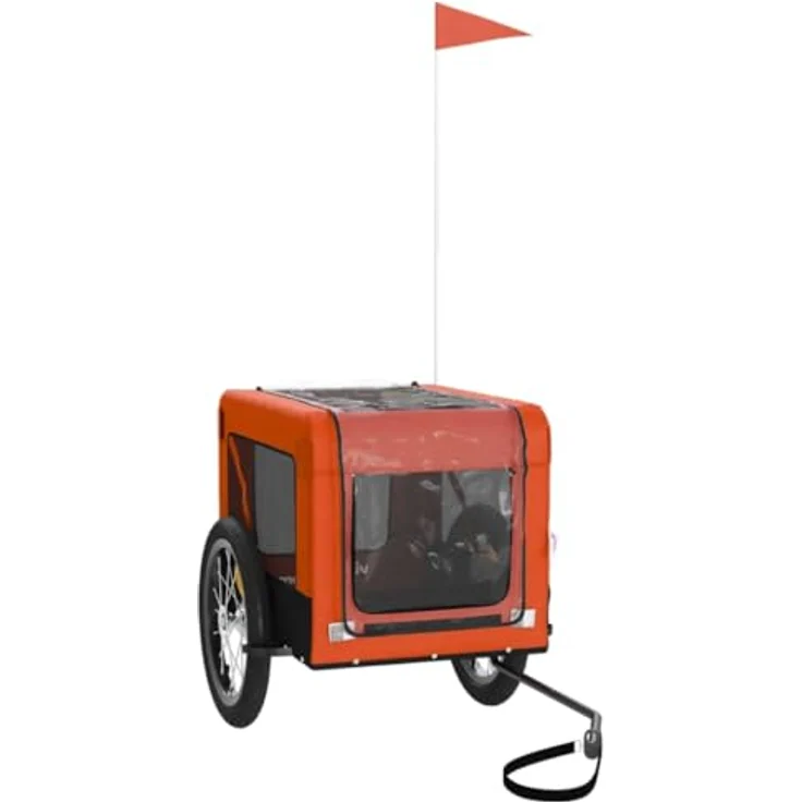 vidaXL Hunde-Transportbox Fahrradanhänger Orange und Schwarz Oxford-Gewebe Eisen, 45 kg Tragfähigkeit – Bild 4
