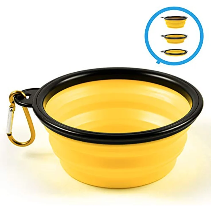 PhoneNatic Faltbarer Silikon-Hundenapf in gelb, Reisenapf für Hunde und Katzen mit Karabiner -, S, gelb, 350 ml, 60014331 – Bild 2