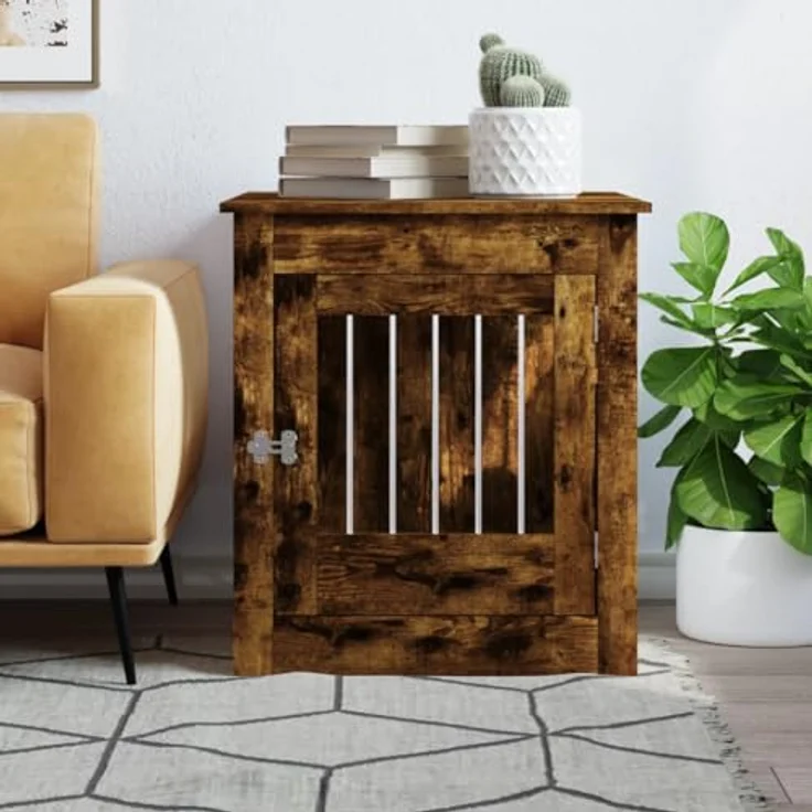 vidaXL Käfigschrank für Hunde, Eiche, Rauchgrau, 64,5 x 80 x 71 cm - Stabiler Hundekäfig mit 2-in-1 Funktion – Bild 3