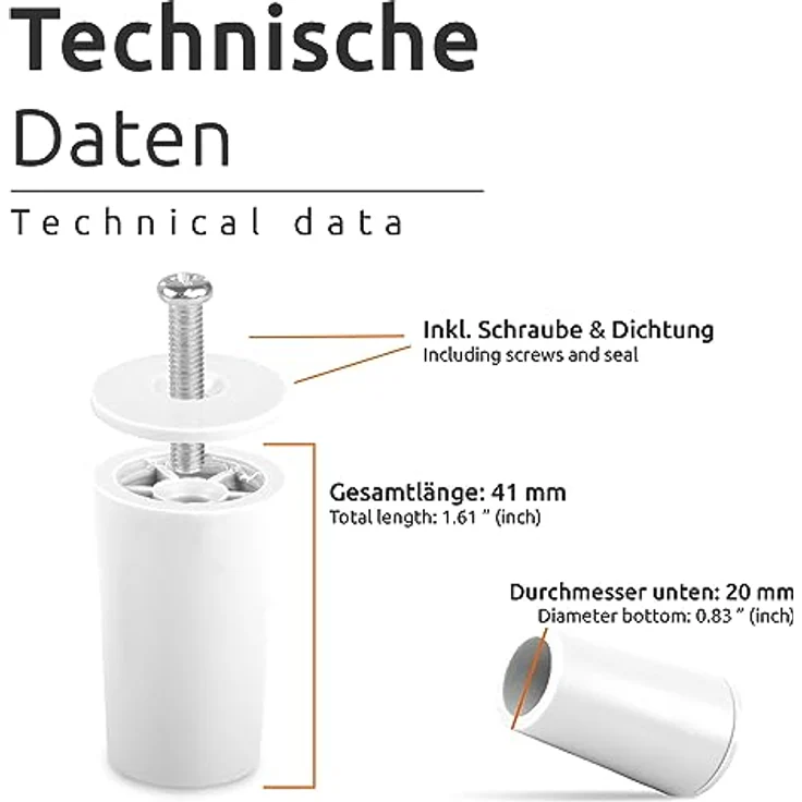 ECENCE Anschlagpuffer Stopper für Rollladen, 20er Set 40mm inkl. Schraube Weiss, Endanschlag, Rollladen Schutz komplett – Bild 4