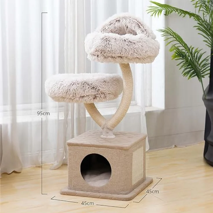 Fudajo Kratzbaum Zweigdesign mit Katzenhaus 95 cm, Designer Katzenkratzbaum mit Plüsch und Sisal, Katzenbaum mit Katzenhöhle, Kletterbaum für Katzen in Naturfarben – Bild 5