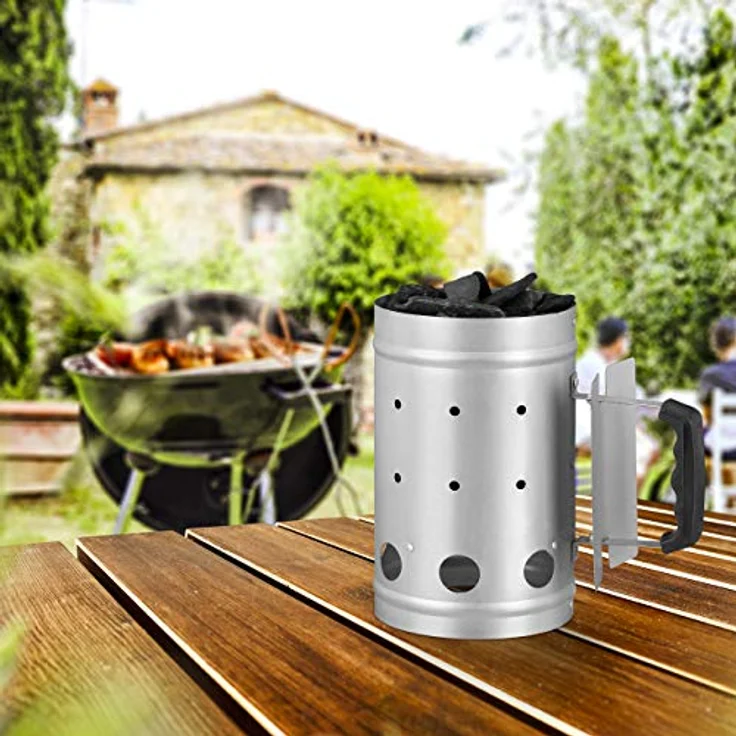 Relaxdays Anzündkamin, aus Stahl, Grillkohleanzünder für BBQ, Kamin, Grills, H x D: 27 x 16 cm, Grillstarter, silber – Bild 3
