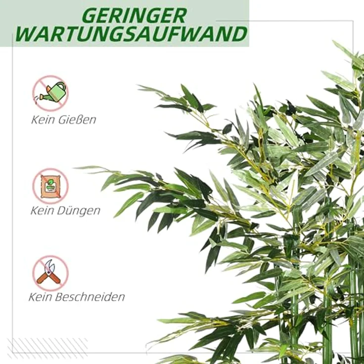 HOMCOM Kunstpflanze im Kiefernholztopf Bambus, Höhe 180 cm, Indoor/Outdoor, Dekopflanzen, Grün – Bild 5
