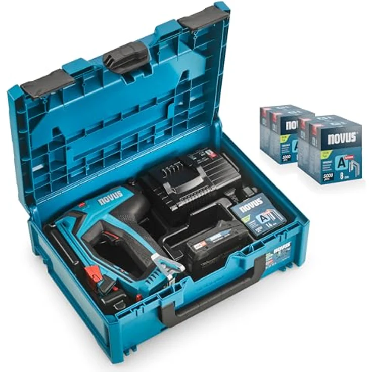 Novus Tools J-550 Akkutacker, kabellos, für Klammern Typ 37/53, Klammernlänge 6-14mm, inkl. Akku, mit Serienschussfunktion – Bild 2