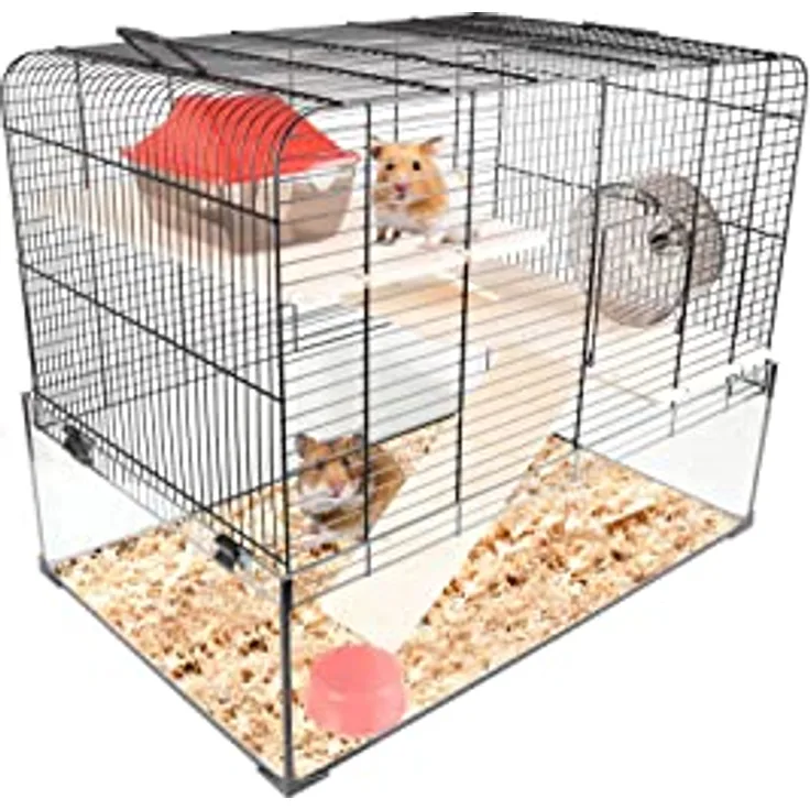 Flamingo HAMSTERKÄFIG VITRU SCHWARZ 2 59x38x47CM, Metall, Glas und Holz