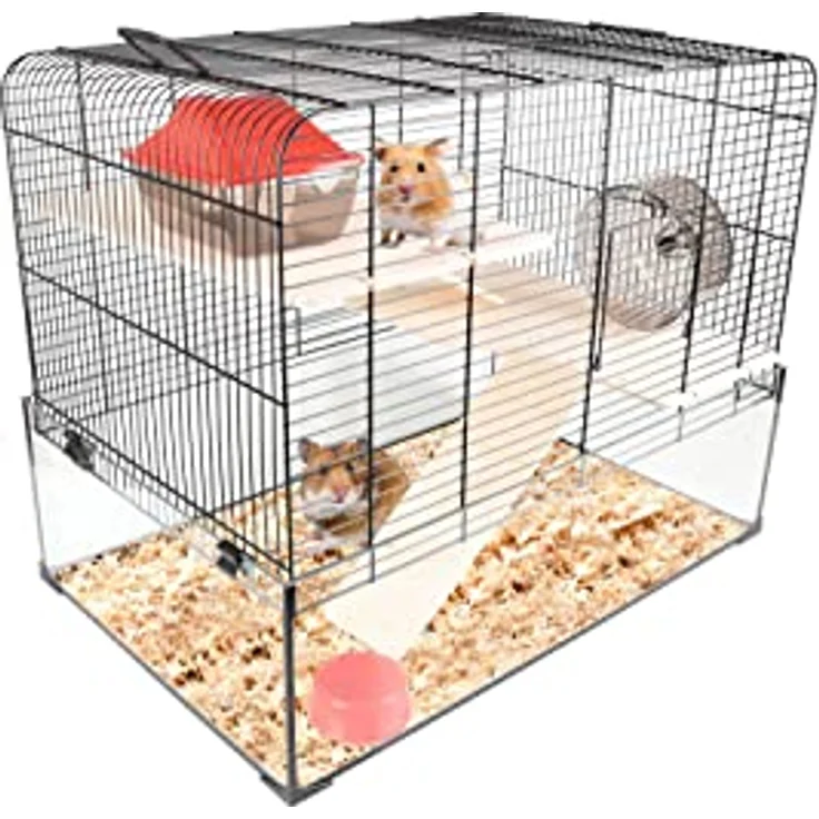 Flamingo HAMSTERKÄFIG VITRU SCHWARZ 2 59x38x47CM, Metall, Glas und Holz – Bild 1