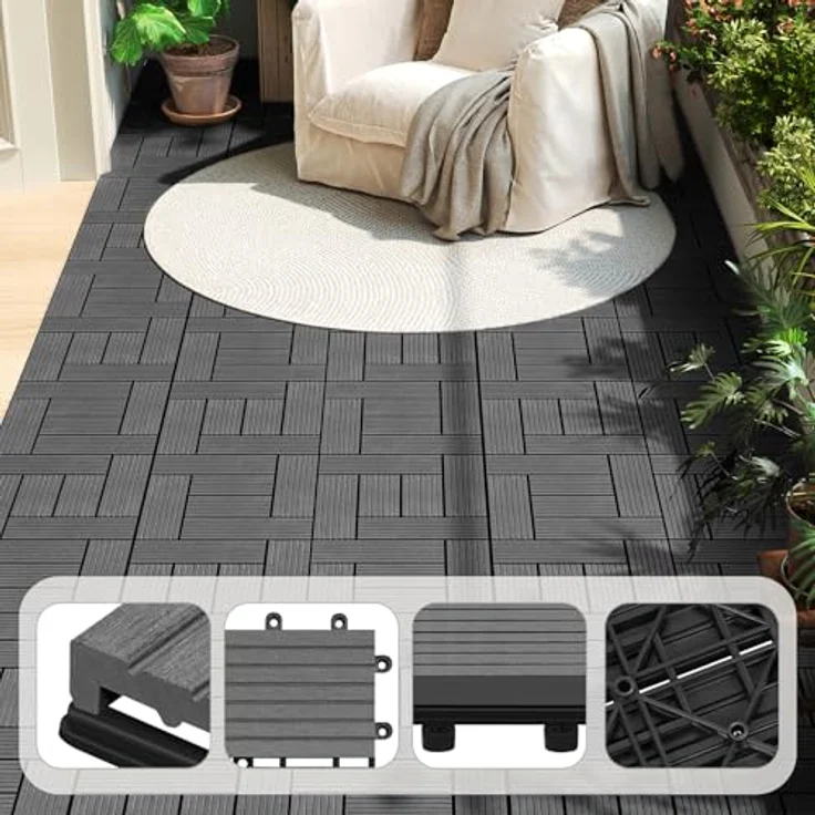22er-Set WPC Terrassenfliese, Bodenbelag für Terrasse grau – Bild 5