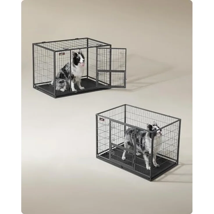 Feandrea Hundekäfig hochbelastbar, transportabler Haustierkäfig, XL, grau, 107 x 70 x 75 cm, für mittelgroße, große Hunde, sicher, 2 abnehmbare Türen, Welpenauslauf – Bild 5