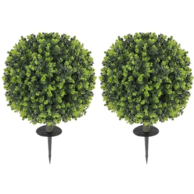 HOMCOM 2er-Set Künstliche Buchsbaumkugeln 56 cm, UV-beständige Deko-Pflanzen mit Erdspieß für Innen- und Außenbereiche, grün