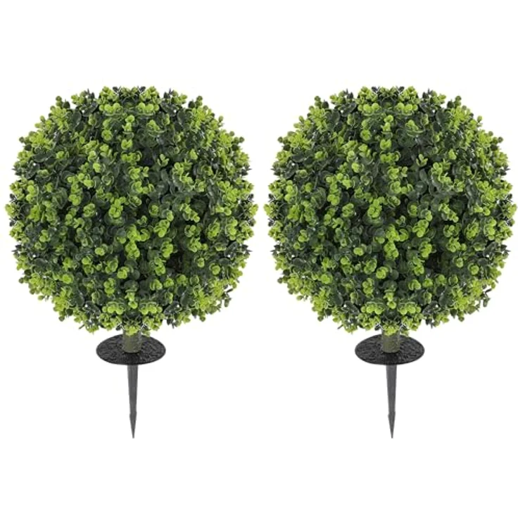 HOMCOM 2er-Set Künstliche Buchsbaumkugeln 56 cm, UV-beständige Deko-Pflanzen mit Erdspieß für Innen- und Außenbereiche, grün – Bild 1