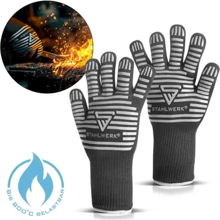 STAHLWERK Hitzebeständige Arbeits- und Thermohandschuhe, feuerfest bis 800°C, EN 407:2004, aus robustem ARAMID-Gewebe, rutschfest und komfortabel – Bild 2