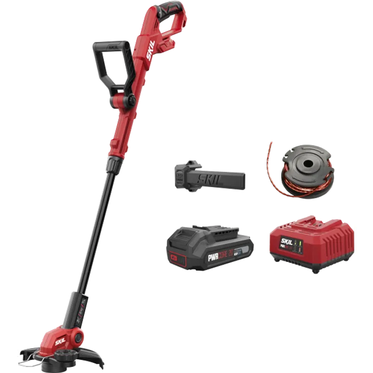 SKIL 0231 AA Rasentrimmer, bürstenlos, 25 cm Schnittbreite, drehbarer Kopf, Kantenschneider, Teleskopstiel