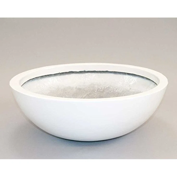 Elegant Einrichten Pflanzkübel Fiberglas Schale-Rund, Hochglanz Weiß, D34xH12cm, UV-beständig und frost-sicher – Bild 3