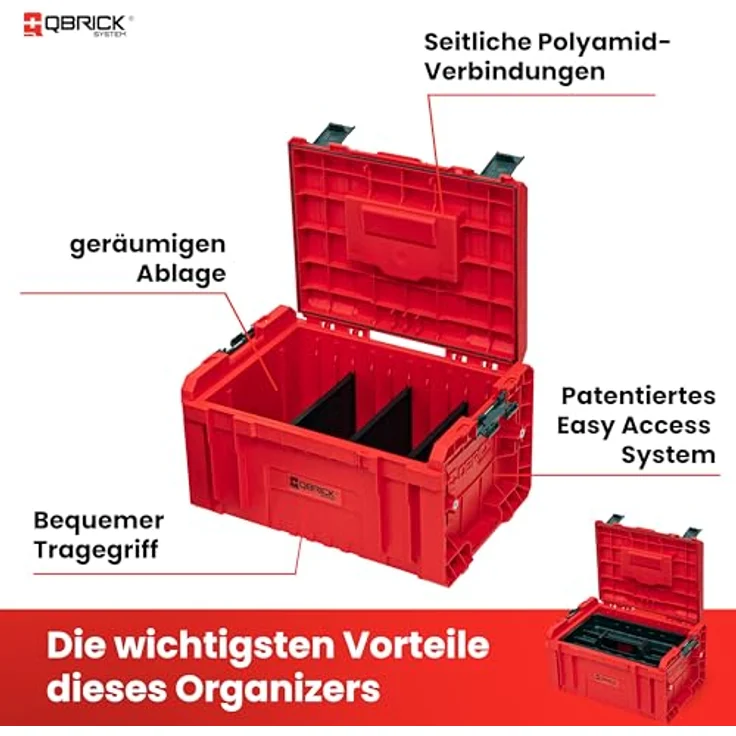 QBRICK System Werkzeugkoffer Qbrick System PRO Toolbox 2.0 RED ULTRA HD Custom 450x260x240mm IP54, Rot – Bild 4