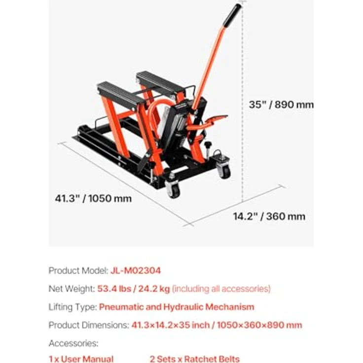 VEVOR Motorradheber, hydraulische & pneumatische Motorradhebebühne mit 119-381 mm Höhenbereich, 680 kg Tragfähigkeit, mit abnehmbarer Rampe – Bild 7