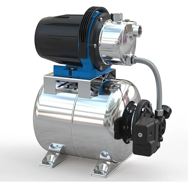 Güde HWW 1000 ES, Hauswasserpumpe mit 1000 W Leistung, 3800 l/h Fördermenge, silber, 20 l Edelstahltank, automatischer Betrieb – Bild 7