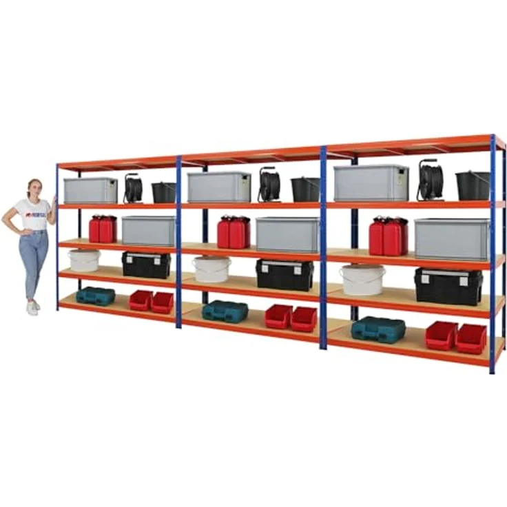 Proregal Schwerlastregal Mega Deal Giant Elephant, 5 Fachböden, Traglast 200 kg pro Boden, H 180 x B 150 x T 60 cm, Blau-Orange – Bild 6