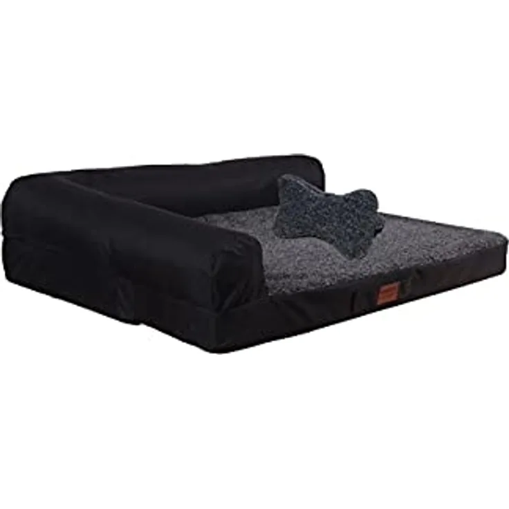 RAIKOU Weiches Hundebett, Hundekissen mit kuscheligem Plüsch, gepolstertes waschbares Haustierbett Hundesofa Hundekorb（Schwarz Melange, 80x60x7cm, Hundekissen, 30x25cm）