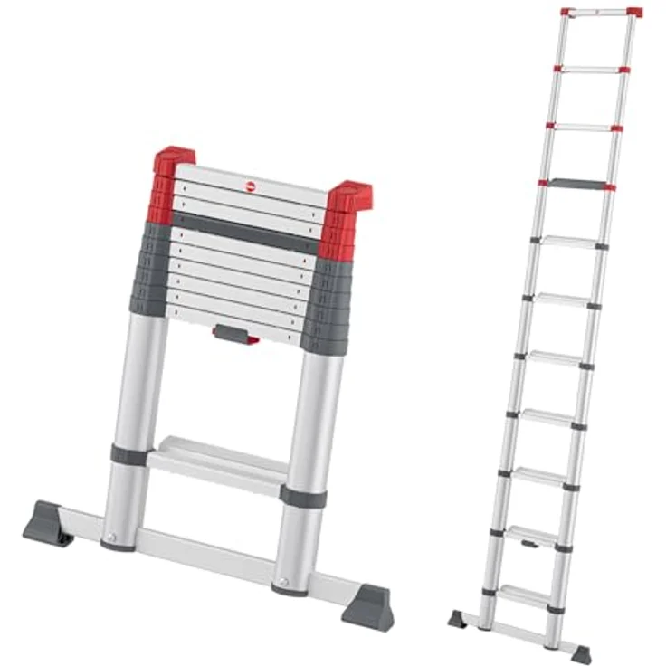 Hailo Master T100 FlexLine Sicherheits-Teleskopleiter, ausziehbare Aluminiumleiter mit 11 Stufen, max. Arbeitshöhe 420 cm, belastbar bis 150 kg, Silber – Bild 1