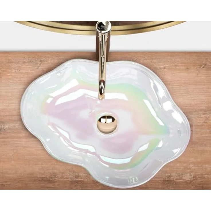 Rea Akoya Pearl Aufsatzwaschbecken, 500 x 380 x 130 mm, freistehend, Keramik, weiß, Ablaufloch 45 mm – Bild 5