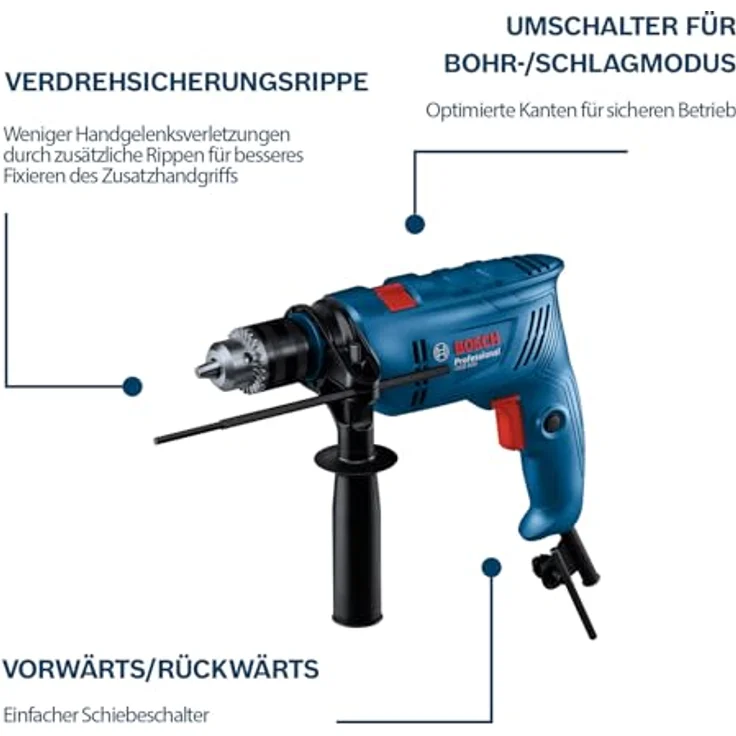 Bosch Professional kabelgebundene Schlagbohrmaschine GSB 600 (600-W-Motor, Bohren bis 13 mm in Beton, Kohlebürste) – Bild 3