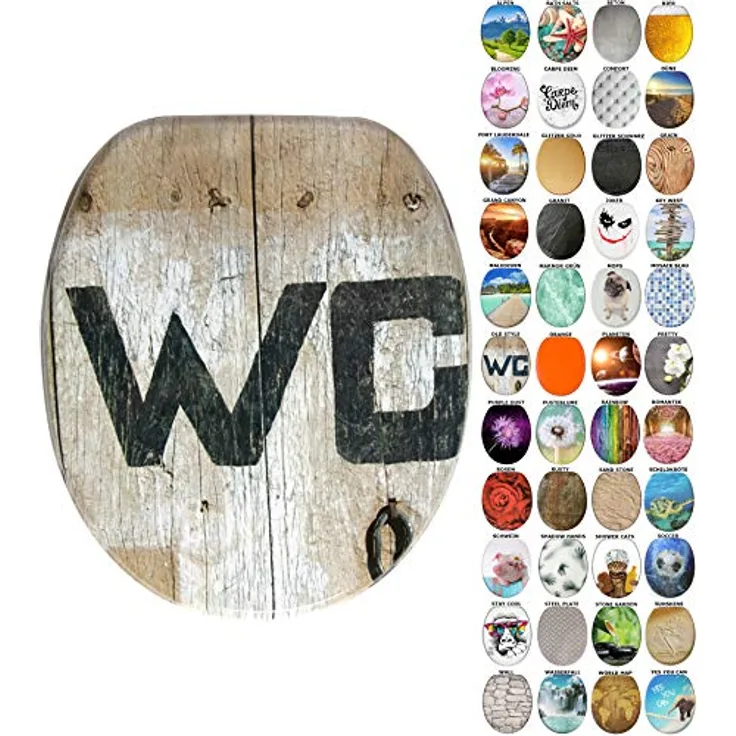 Sanilo WC Sitz Old Style, Toilettendeckel aus Holz mit Absenkautomatik und antibakterieller Oberfläche, 47 x 37,7 cm