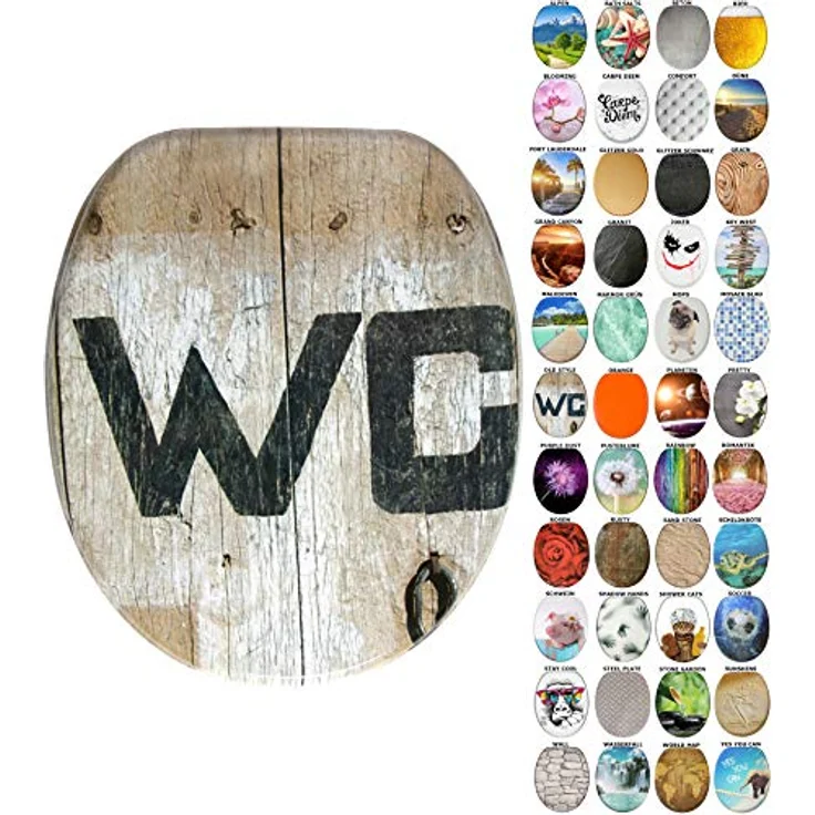 Sanilo WC Sitz Old Style, Toilettendeckel aus Holz mit Absenkautomatik und antibakterieller Oberfläche, 47 x 37,7 cm – Bild 1