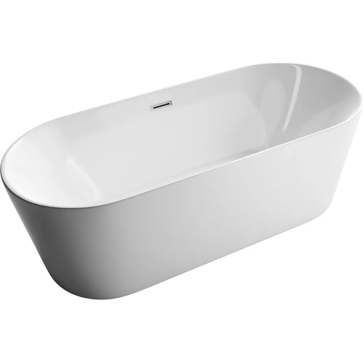 Bernstein MIO 2.0, Freistehende Badewanne aus glänzendem Weiß Acryl, 170 x 75 x 58 cm, oval, inkl. Siphon und Pop-up-Ablauf