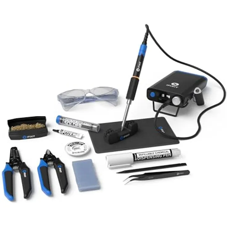 iFixit FixHub Lötwerkzeugset – Tragbare 100-Watt-Lötstation, Abisolierzange, Seitenschneider, bleifreies Lötzinn, Silikon-Arbeitsmatte, inklusive lebenslanger Garantie