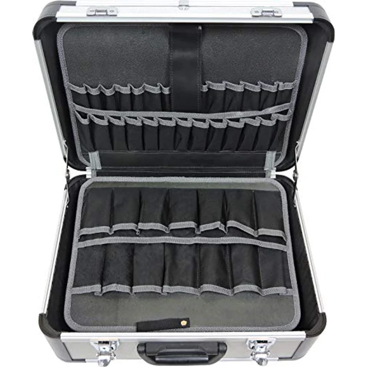 FAMEX 700-L Alu Werkzeugkoffer mit 2 Paletten mit 56 Einstecktaschen, Facheinteilung im Kofferboden - leer, ohne Werkzeug - – Bild 2