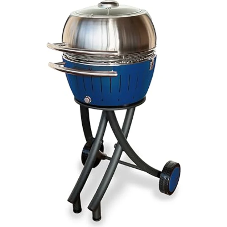 LotusGrill XL Gartengrill Set Limettengrün - Grillwagen mit Edelstahlhaube und Thermometer (Tiefblau) – Bild 1