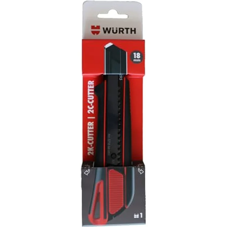 Würth 2K Cuttermesser 18mm, inkl. 3 Abbrechklingen, extrem scharf, ergonomischer Griff, schwarz